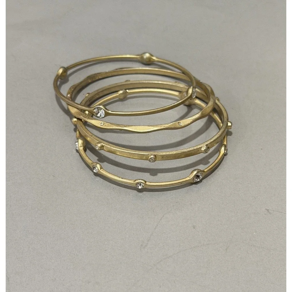 Lia Sophia Bangle Bracelet Set of 4 Bangles Matt Gold Tone Rhinestones Stackable